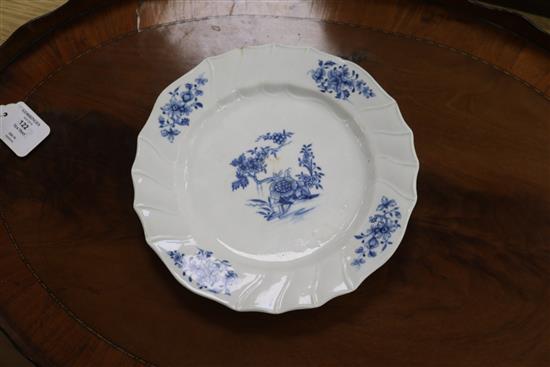 A set of five Oude Amstel (Dutch) dishes, painted with sprigs of peony blossom, blue on white
